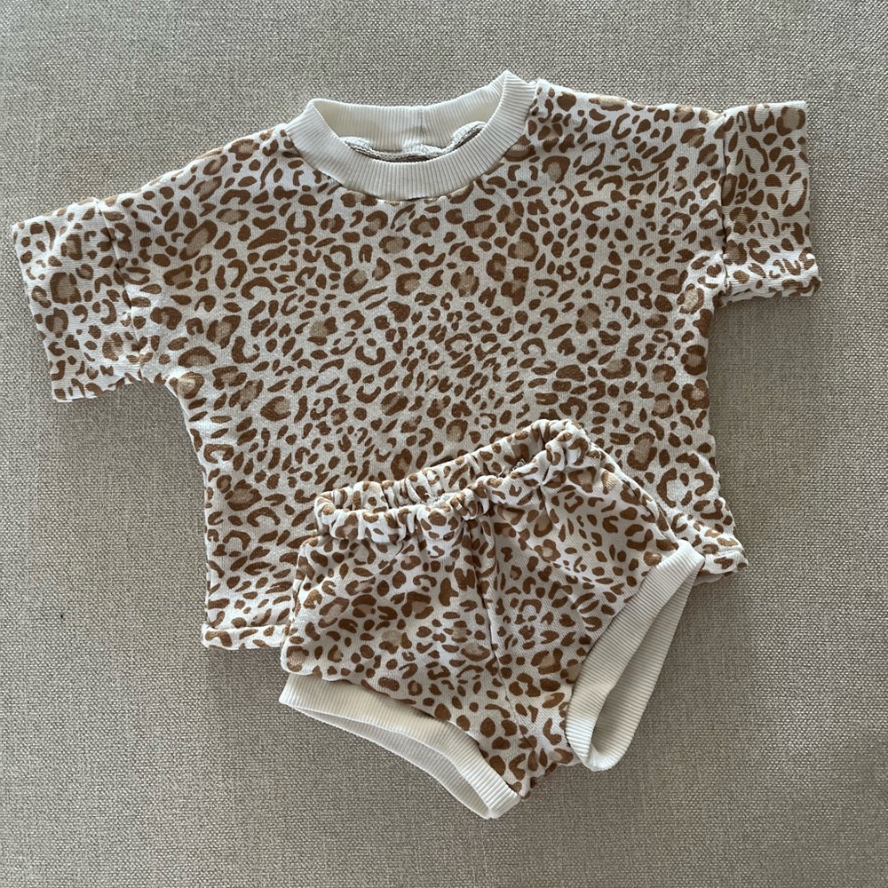 Leopard Print Kids Dolmen Tee and Shorties set. Upcycled and made with love!